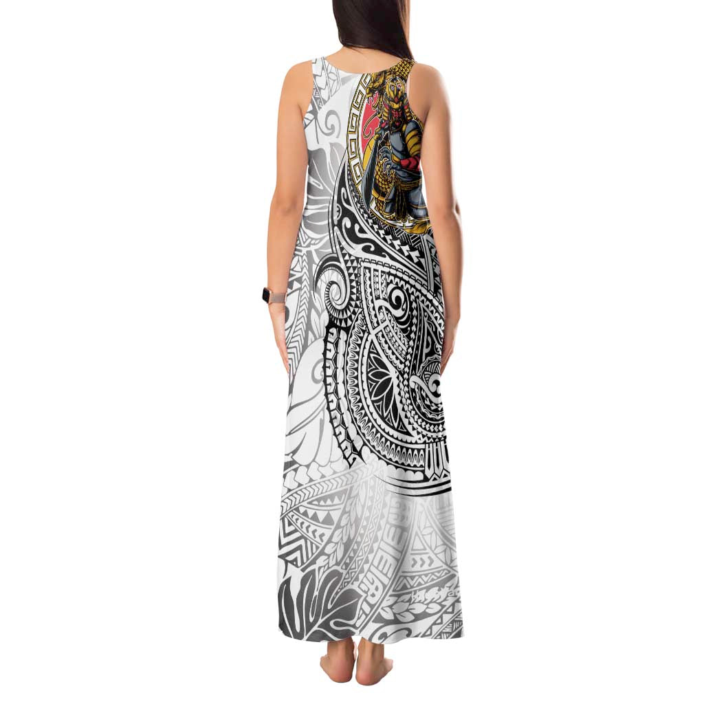 Japanese Samurai Warrior Tank Maxi Dress White Polynesian Tattoo Style