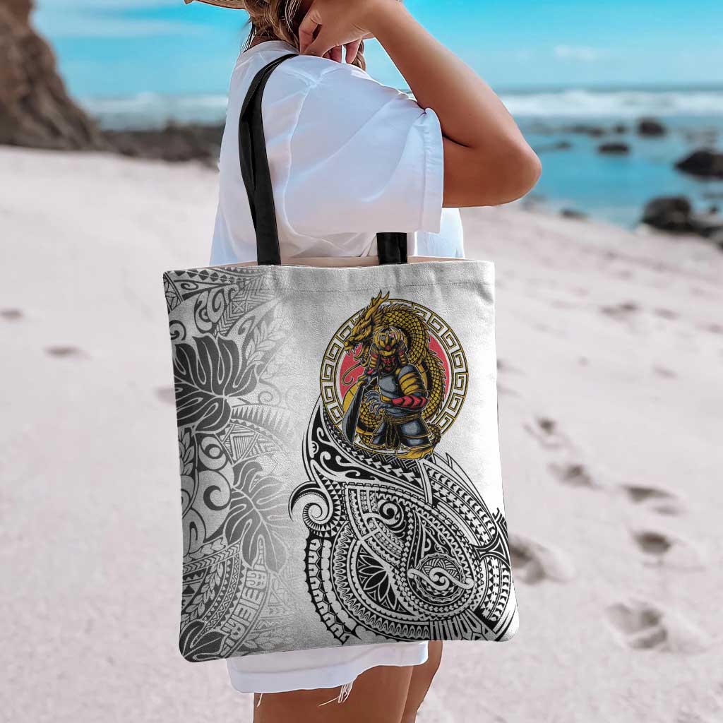 Japanese Samurai Warrior Tote Bag White Polynesian Tattoo Style LT9 - Polynesian Pride