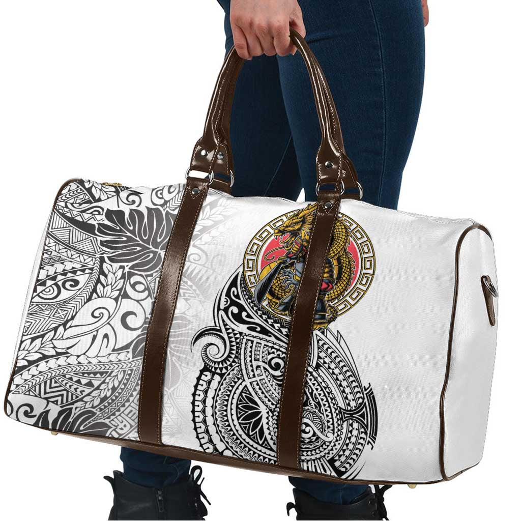 Japanese Samurai Warrior Travel Bag White Polynesian Tattoo Style - Polynesian Pride