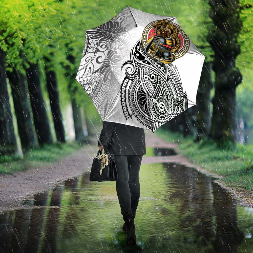 Japanese Samurai Warrior Umbrella White Polynesian Tattoo Style - Polynesian Pride