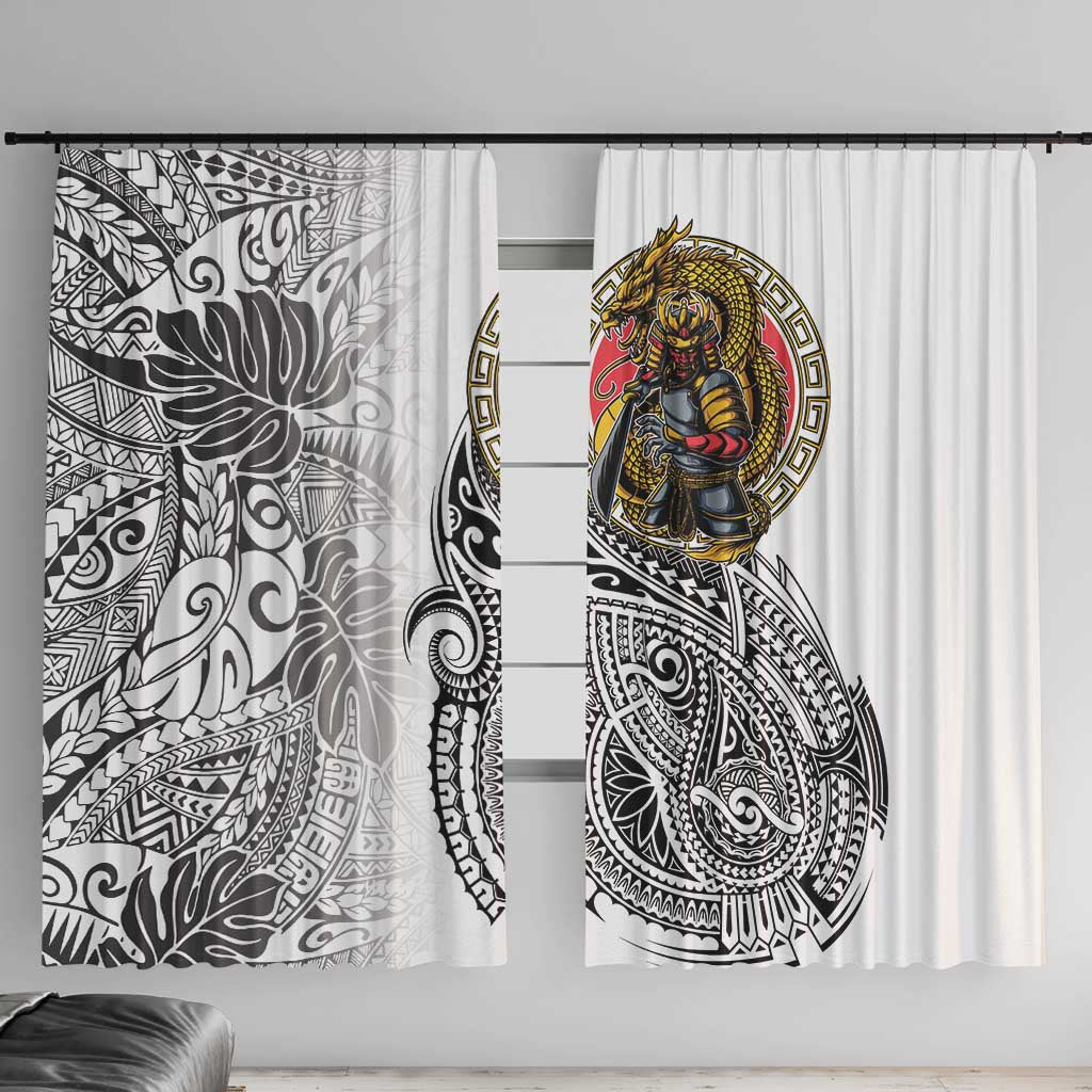 Japanese Samurai Warrior Window Curtain White Polynesian Tattoo Style LT9 With Hooks White - Polynesian Pride