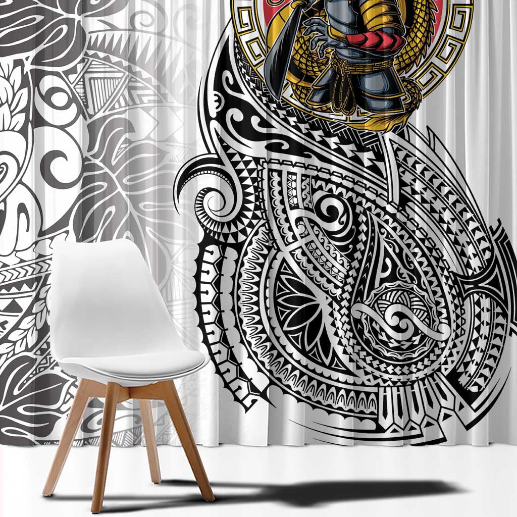 Japanese Samurai Warrior Window Curtain White Polynesian Tattoo Style LT9 - Polynesian Pride
