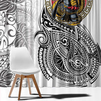 Japanese Samurai Warrior Window Curtain White Polynesian Tattoo Style LT9 - Polynesian Pride