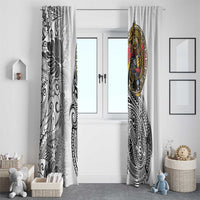 Japanese Samurai Warrior Window Curtain White Polynesian Tattoo Style LT9 - Polynesian Pride