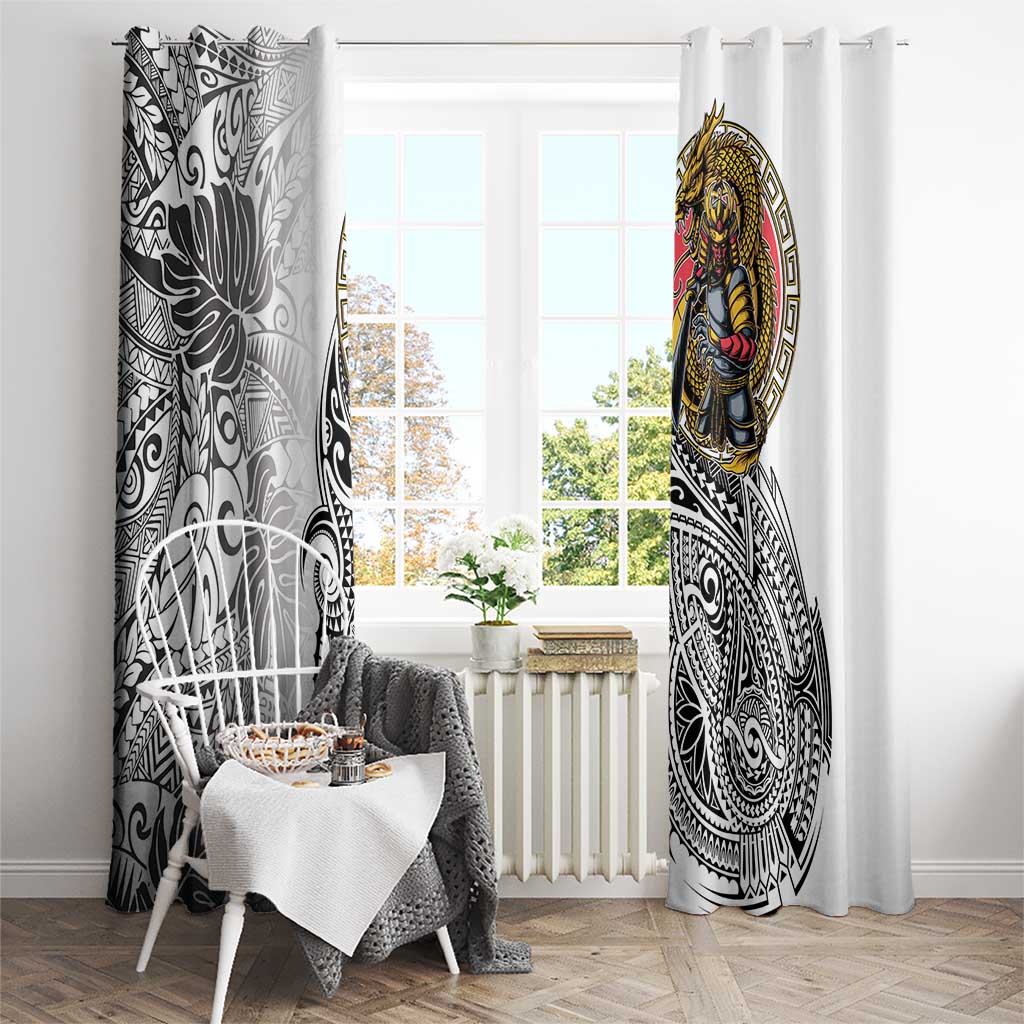 Japanese Samurai Warrior Window Curtain White Polynesian Tattoo Style LT9 - Polynesian Pride
