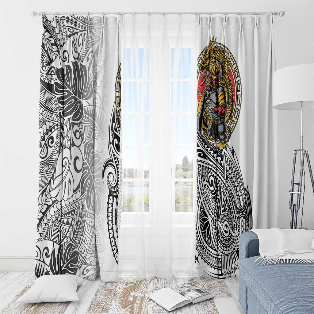Japanese Samurai Warrior Window Curtain White Polynesian Tattoo Style LT9 - Polynesian Pride