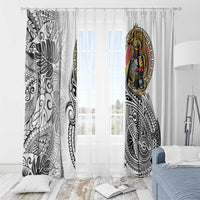Japanese Samurai Warrior Window Curtain White Polynesian Tattoo Style LT9 - Polynesian Pride