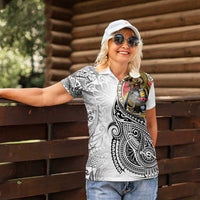 Japanese Samurai Warrior Women Polo Shirt White Polynesian Tattoo Style