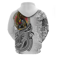 Japanese Samurai Warrior Zip Hoodie White Polynesian Tattoo Style
