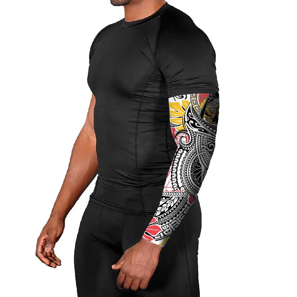 Japanese Samurai Warrior Arm Sleeves Colorful Polynesian Tattoo Style - Polynesian Pride