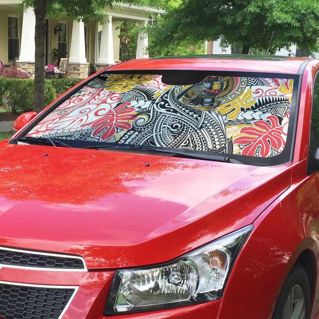 Japanese Samurai Warrior Auto Sun Shade Colorful Polynesian Tattoo Style - Polynesian Pride