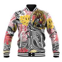 Japanese Samurai Warrior Baseball Jacket Colorful Polynesian Tattoo Style LT9 Unisex White - Polynesian Pride