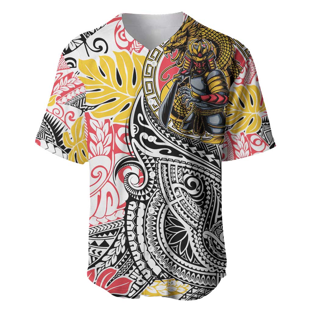 Japanese Samurai Warrior Baseball Jersey Colorful Polynesian Tattoo Style LT9 White - Polynesian Pride