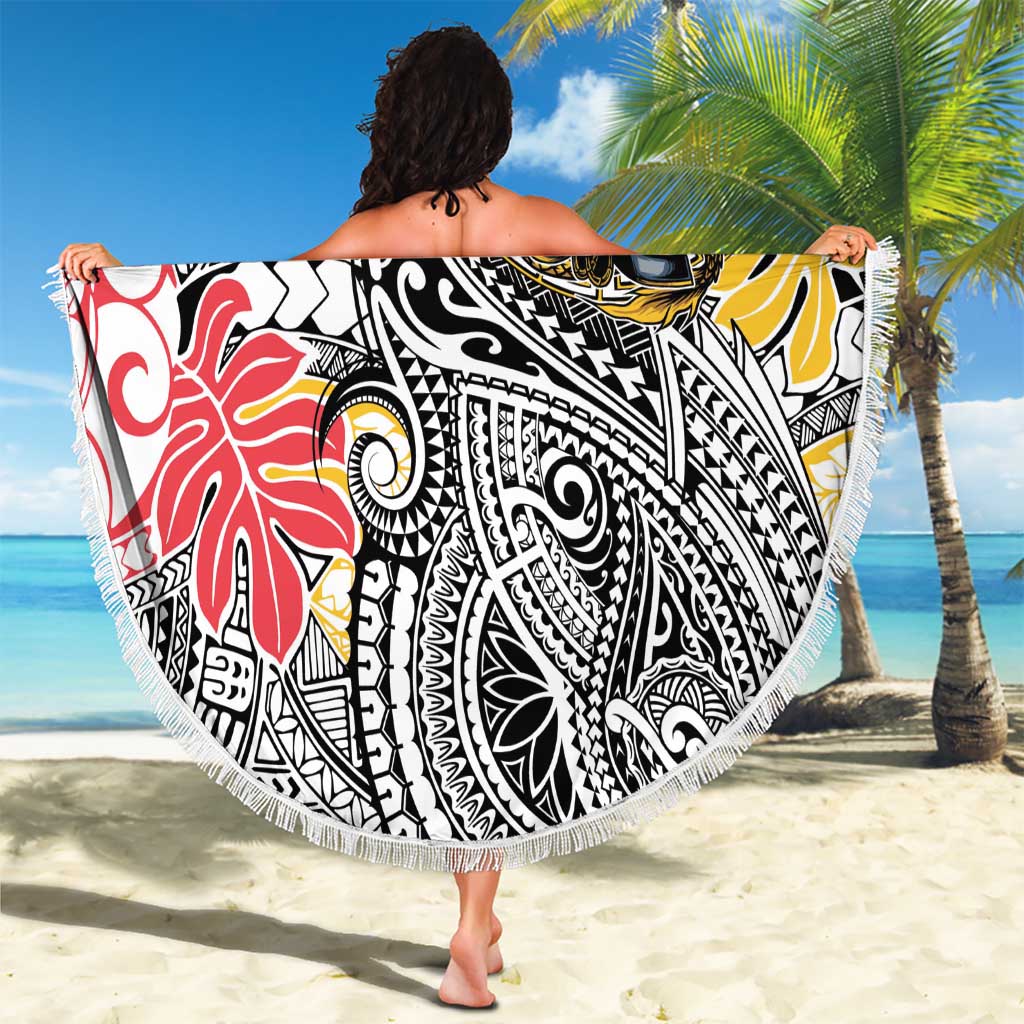 Japanese Samurai Warrior Beach Blanket Colorful Polynesian Tattoo Style