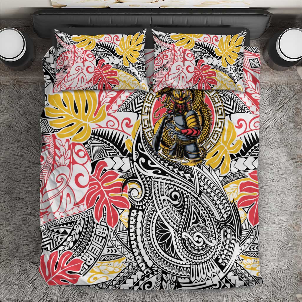 Japanese Samurai Warrior Bedding Set Colorful Polynesian Tattoo Style