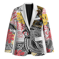 Japanese Samurai Warrior Blazer Colorful Polynesian Tattoo Style LT9 Unisex White - Polynesian Pride