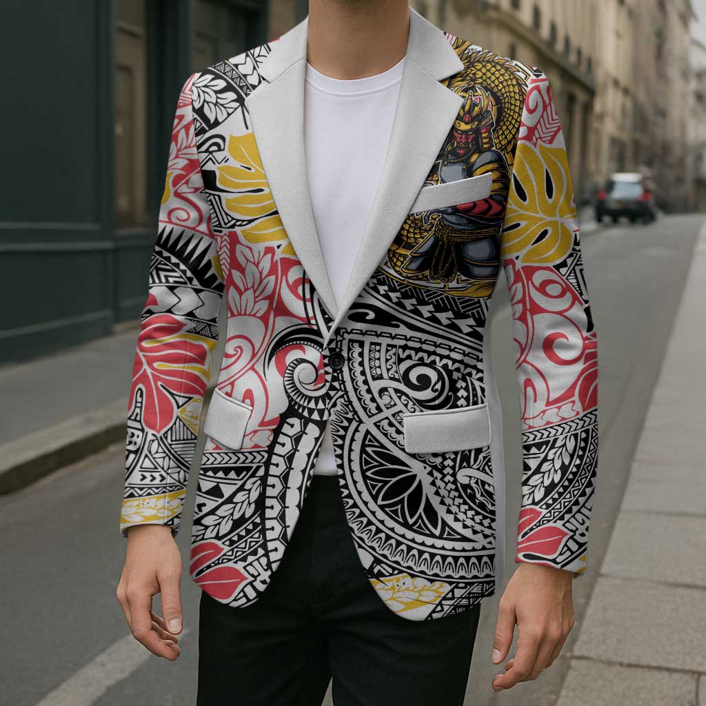 Japanese Samurai Warrior Blazer Colorful Polynesian Tattoo Style LT9 - Polynesian Pride
