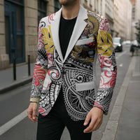 Japanese Samurai Warrior Blazer Colorful Polynesian Tattoo Style LT9 - Polynesian Pride