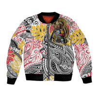 Japanese Samurai Warrior Bomber Jacket Colorful Polynesian Tattoo Style LT9 Unisex White - Polynesian Pride