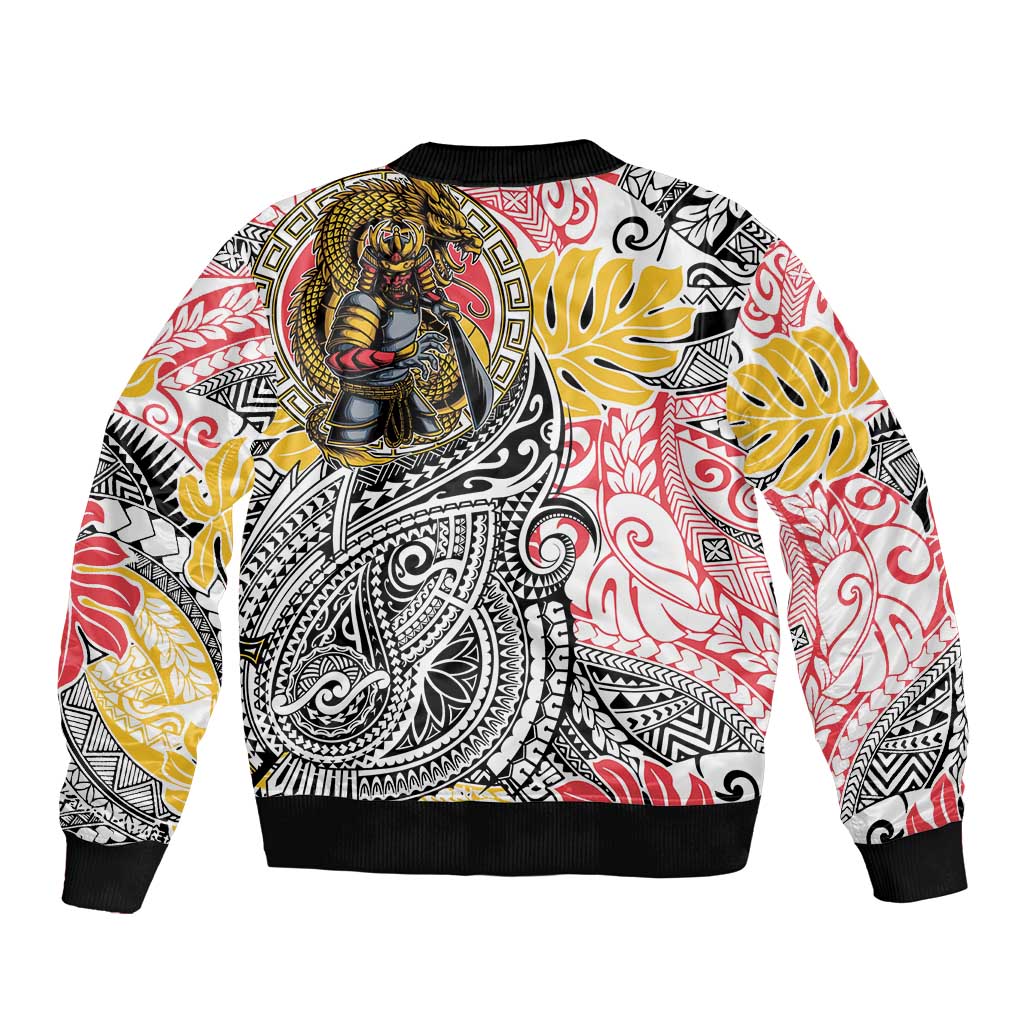 Japanese Samurai Warrior Bomber Jacket Colorful Polynesian Tattoo Style LT9 - Polynesian Pride