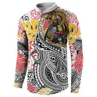 Japanese Samurai Warrior Button Sweatshirt Colorful Polynesian Tattoo Style