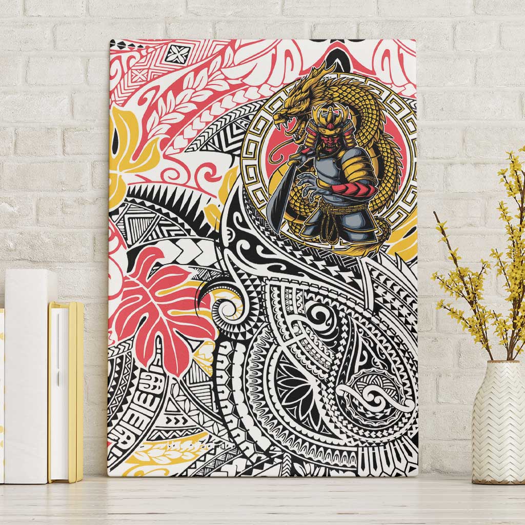 Japanese Samurai Warrior Canvas Wall Art Colorful Polynesian Tattoo Style