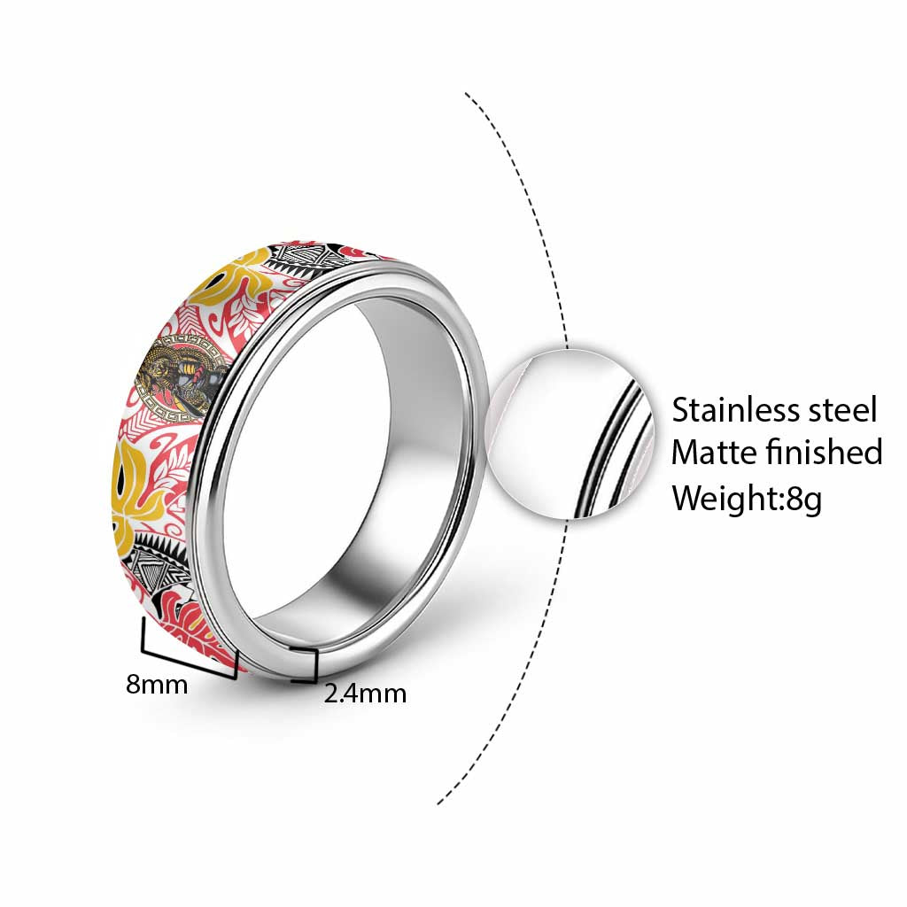 Japanese Samurai Warrior Classic Ring Colorful Polynesian Tattoo Style - Polynesian Pride
