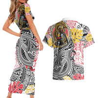 Japanese Samurai Warrior Couples Matching Short Sleeve Bodycon Dress and Hawaiian Shirt Colorful Polynesian Tattoo Style LT9 - Polynesian Pride