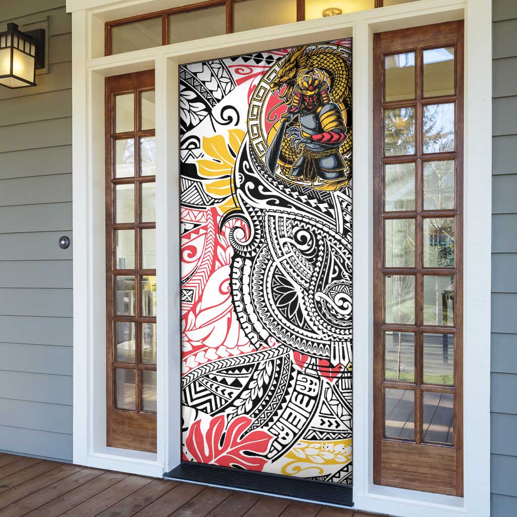 Japanese Samurai Warrior Door Cover Colorful Polynesian Tattoo Style - Polynesian Pride