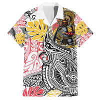 Japanese Samurai Warrior Family Matching Off The Shoulder Long Sleeve Dress and Hawaiian Shirt Colorful Polynesian Tattoo Style