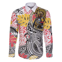 Japanese Samurai Warrior Family Matching Puletasi and Hawaiian Shirt Colorful Polynesian Tattoo Style LT9 Dad's Shirt - Long Sleeve White - Polynesian Pride