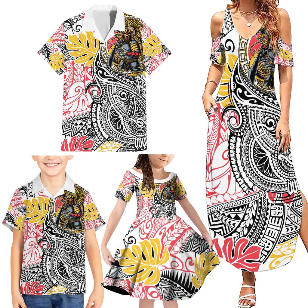 Japanese Samurai Warrior Family Matching Summer Maxi Dress and Hawaiian Shirt Colorful Polynesian Tattoo Style LT9 - Polynesian Pride