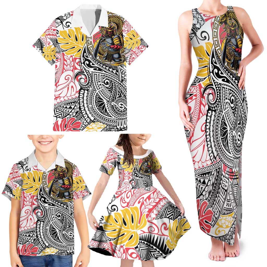 Japanese Samurai Warrior Family Matching Tank Maxi Dress and Hawaiian Shirt Colorful Polynesian Tattoo Style LT9 - Polynesian Pride