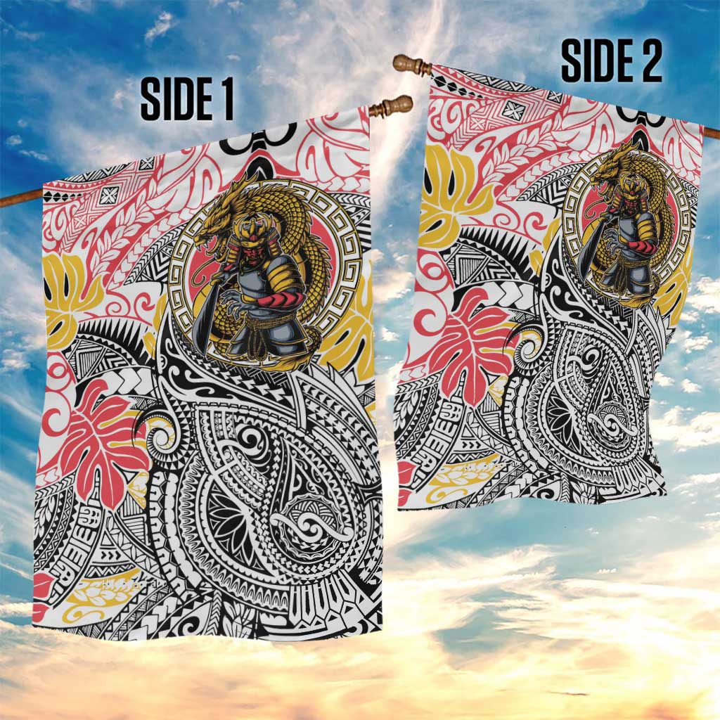 Japanese Samurai Warrior Garden Flag Colorful Polynesian Tattoo Style