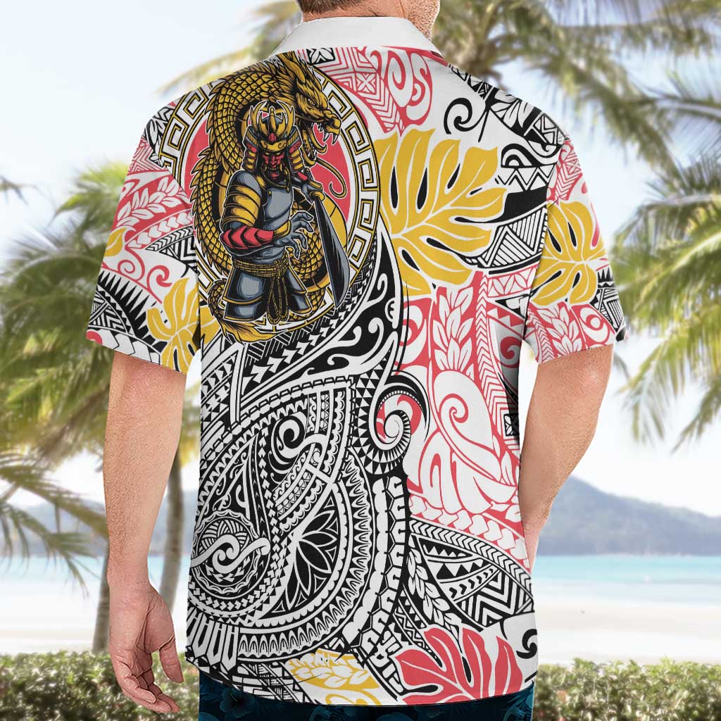 Japanese Samurai Warrior Hawaiian Shirt Colorful Polynesian Tattoo Style