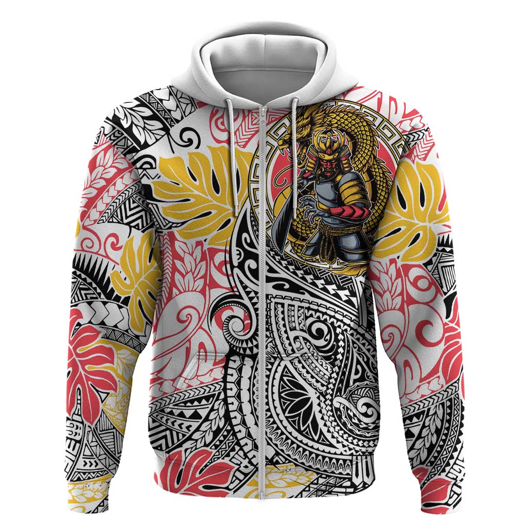Japanese Samurai Warrior Hoodie Colorful Polynesian Tattoo Style