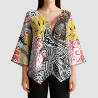 Japanese Samurai Warrior Kimono Sleeve Blouse Colorful Polynesian Tattoo Style - Polynesian Pride