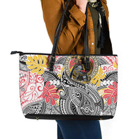 Japanese Samurai Warrior Leather Tote Bag Colorful Polynesian Tattoo Style LT9 - Polynesian Pride