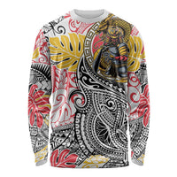 Japanese Samurai Warrior Long Sleeve Shirt Colorful Polynesian Tattoo Style