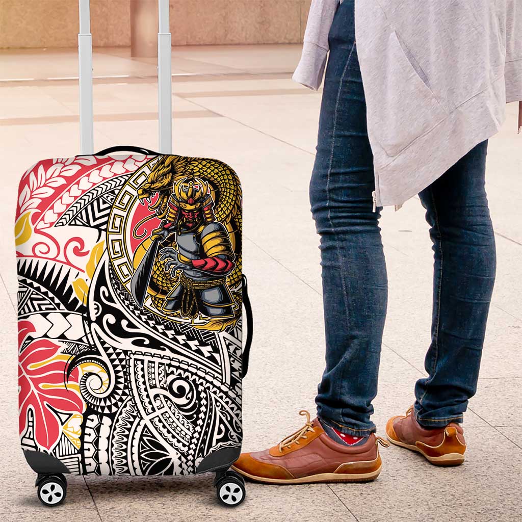 Japanese Samurai Warrior Luggage Cover Colorful Polynesian Tattoo Style