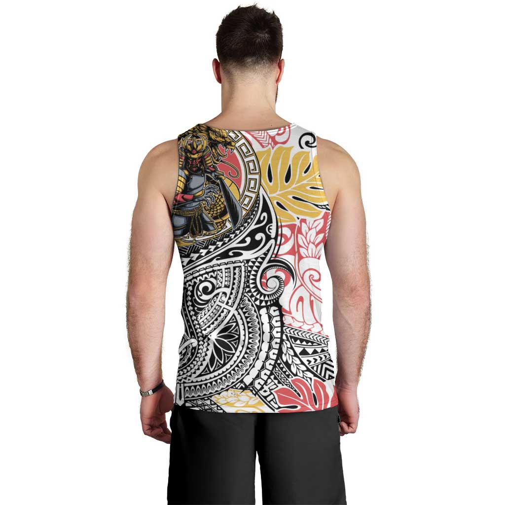 Japanese Samurai Warrior Men Tank Top Colorful Polynesian Tattoo Style