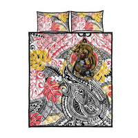 Japanese Samurai Warrior Quilt Bed Set Colorful Polynesian Tattoo Style