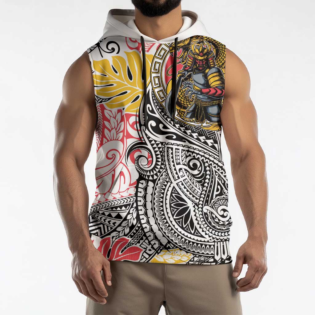 Japanese Samurai Warrior Sleeveless Hoodie Colorful Polynesian Tattoo Style LT9 - Polynesian Pride