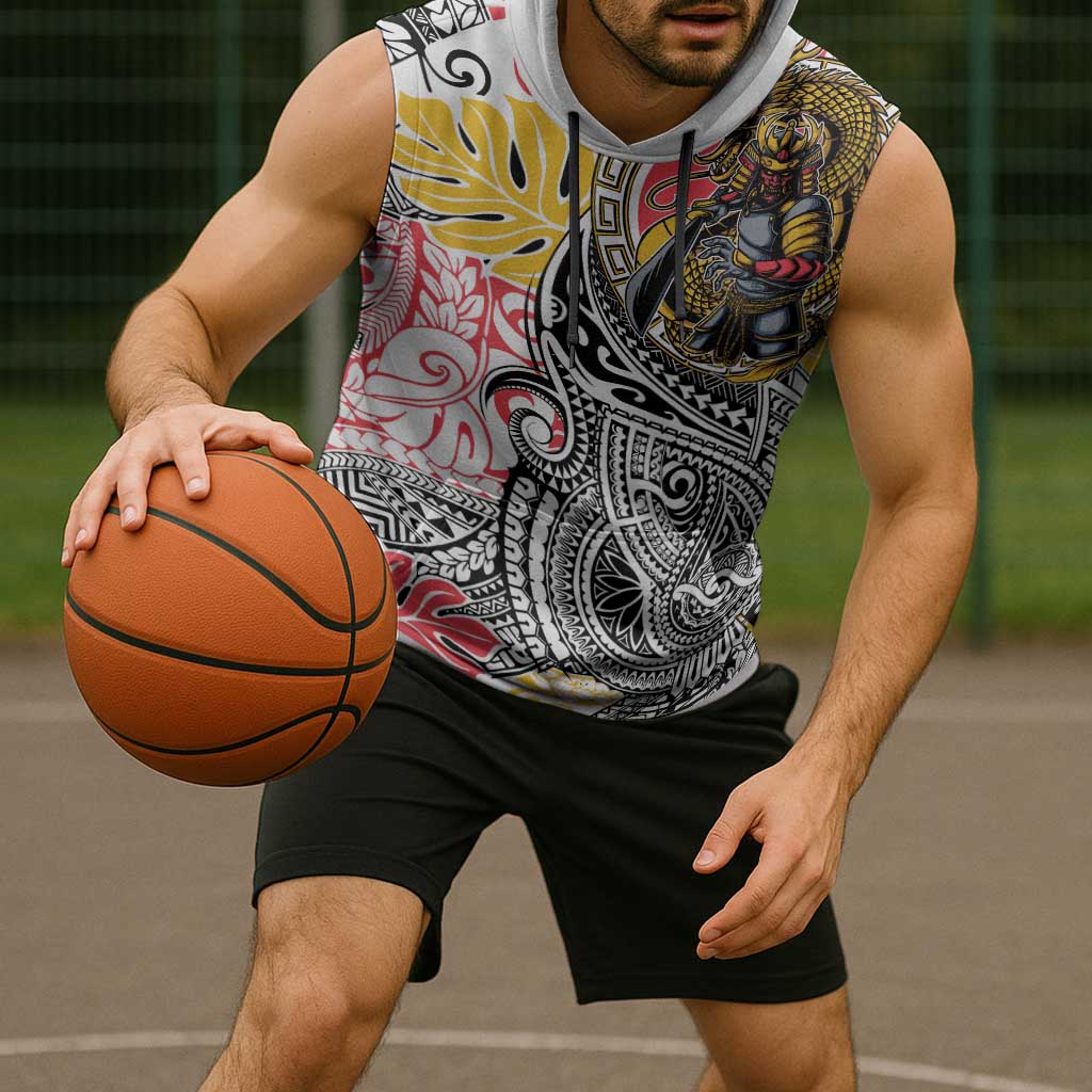 Japanese Samurai Warrior Sleeveless Hoodie Colorful Polynesian Tattoo Style LT9 - Polynesian Pride