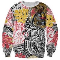 Japanese Samurai Warrior Sweatshirt Colorful Polynesian Tattoo Style