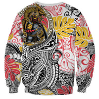 Japanese Samurai Warrior Sweatshirt Colorful Polynesian Tattoo Style