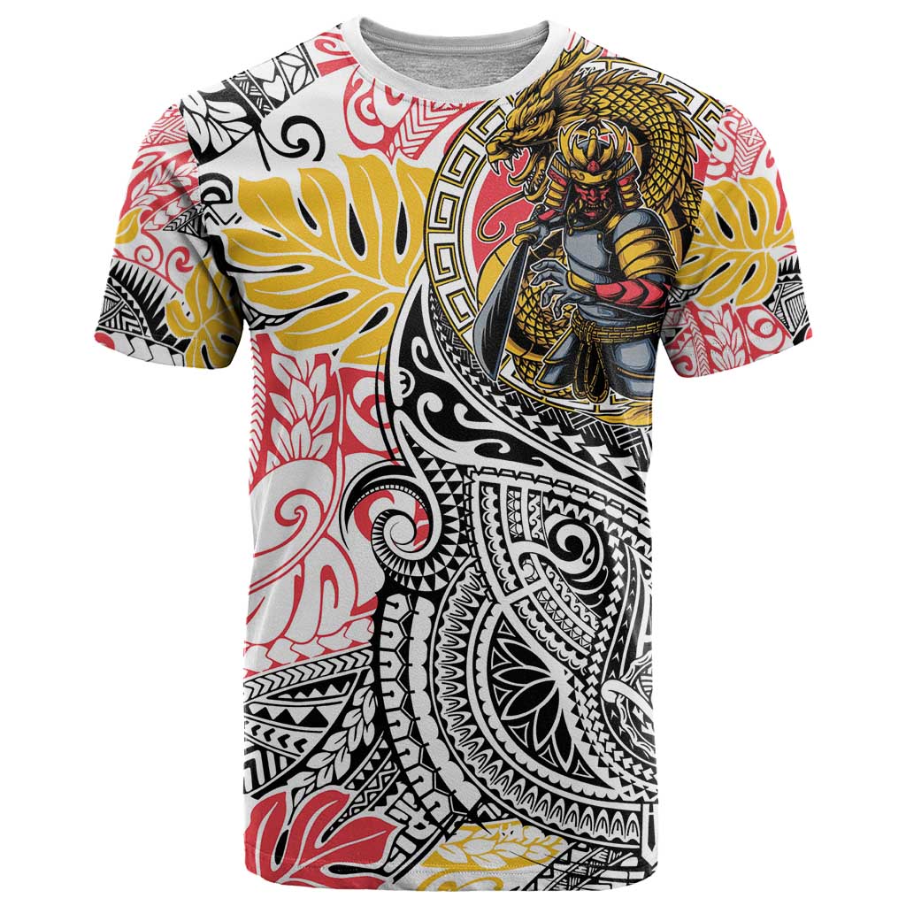 Japanese Samurai Warrior T Shirt Colorful Polynesian Tattoo Style