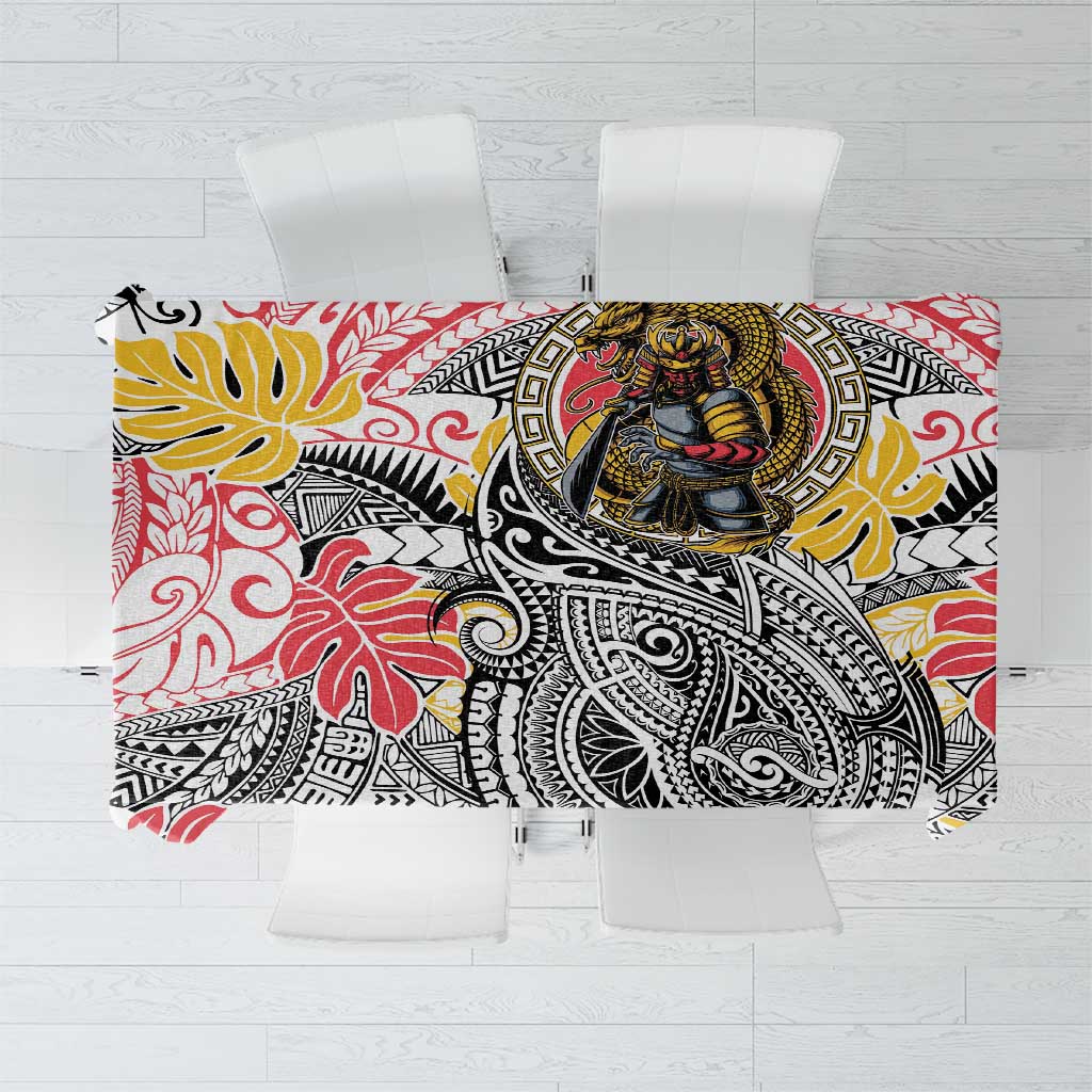Japanese Samurai Warrior Tablecloth Colorful Polynesian Tattoo Style LT9 White - Polynesian Pride