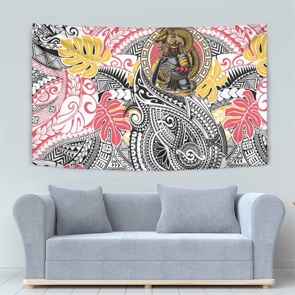 Japanese Samurai Warrior Tapestry Colorful Polynesian Tattoo Style