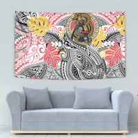 Japanese Samurai Warrior Tapestry Colorful Polynesian Tattoo Style